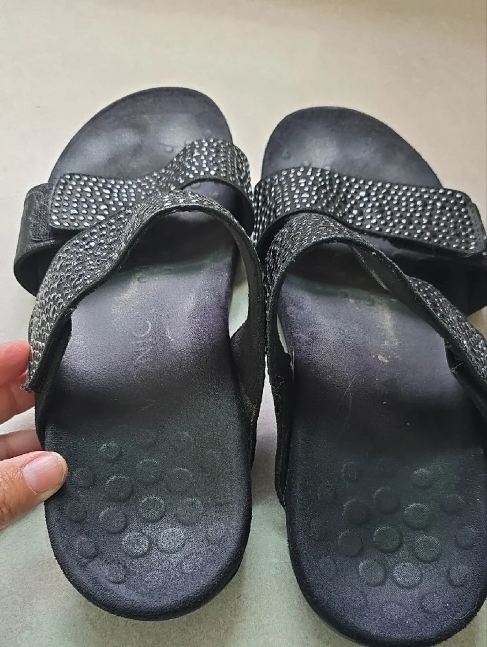 Vionic Black Double-Strap Jeweled Slide Sandals - Picture 2 of 5